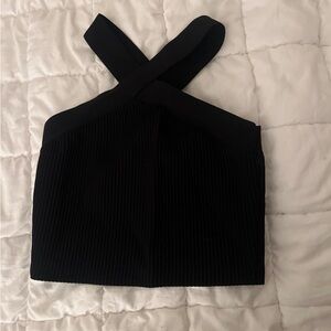 Sincerely Jules Black Cross-Strap Crop Top